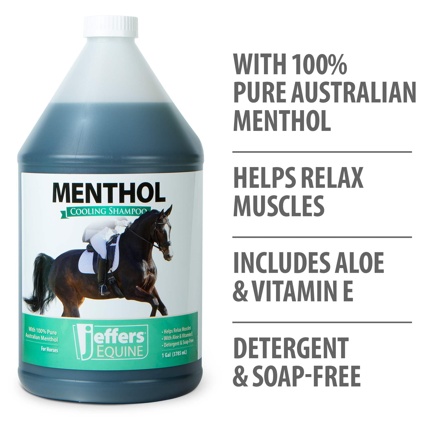 Jeffers Equine Menthol Cooling Horse Shampoo 1 Gallon - 100% Pure Australian Menthol, Coconut Oil, Aloe & Vitamin E - Moisturizi